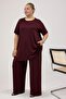 67067 Plus Size T-Shirt and Pants Modal Set - Burgundy