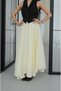 Women's Cream High Waist Elastic Waist Lined Crinkle Textured Asymmetrical Cut Long Maxi Skirt 8087 - 5