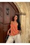 Orange Lace Detailed Crepe Blouse - 2
