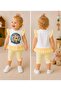 100% Cotton Unicorn Patterned Ruffled Tulle Flounce Half Leggings Top and Bottom Summer Two-Piece Set - 6
