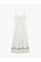 Cotton Ruffled V-Neck Floral Motif Embroidered Strappy Long Dress - 4