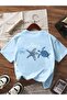 Girl's Back and Front Summer Printed Crew Neck Bebe Blue T-Shirt - 3