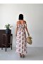 Viscose Fabric Pink Madonna Collar Women's Long Dress - 7