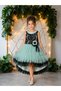 Girl's Mint Green, Lace Robe, Detachable Flower Brooch, Bag, Lined Layered Tulle Evening Dress, 5-9 Years Old, Special Occasion, Birthday