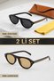 Hera- Set of 2 Women's Sunglasses Together 1 Leopard Nude 1 Black Uv400 Sun Protection Case and Cloth Gift - 2