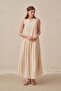 Ecru-Ruched Detailed Lined Sleeveless Dress