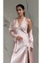2 Piece Women's Satin Lace Detailed Long Dressing Gown and Nightgown Set Dowry Dress with Slit Shoulder Sleeves and Slit Lace Detail - 5