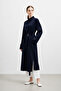 Women's Long Buttoned Belted Shirt 10753 Dark Blue - 2