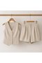Women's Ecru Linen V-Neck Sleeveless Shorts and Vest Mta017 - 4