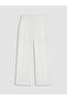 White Wide Leg Women's Trousers with Elastic Waist - 8