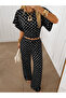 Women's Polka Dot Two-Piece Set Crop Blouse Wide-Leg Pants - 4