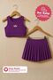 Girl's Plum Color Pleated Crop Shorts Skirt Bottom - Top Set