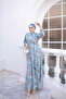 Blue Elastic Sleeve Dress with Buckle Detail - 2