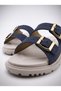 Straw Patterned Gold Double Buckle Women's Slippers - 4