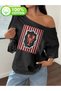 Women's Lobster Printed Boat Neck Off Shoulder 100% Cotton T-Shirt