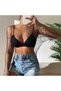Women's Stone Embellished Transparent Mesh Blouse with Crop Bustier, Long Sleeves, Shiny Look, Stylish Festival and Party Top, Black - 3