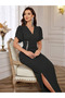 Women's Short Sleeve Double Breasted Collar Waist Floral Accessory Slit Imported Crepe Dress - 4