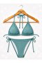 Women's Khaki Triangle Bikini Set Drawstring Tie Adjustable Beach Bikini - 4