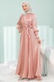 Powder Side Tie Sleeve Detailed Janjan Evening Dress - 3