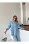 Women's Front Beaded Embroidered Denim Oversize Shirt - 4