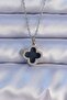 316L Steel Silver Color Black Enamel Zircon Stone Clover Figured Necklace - 2