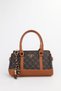 Women's Monogram Brown Leather Lock Charm Detailed Hand Shoulder and Crossbody Bag Elena