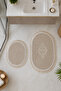 Lacy 2-Piece Non-Slip Leather-Based Oval Bath Mat with Tassels, Washable Bath Set Simela - 6