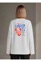 Suerte Lobster Lovers Club Design Back Printed Oversize Wide Cut Long Sleeve 100% Cotton T-Shirt