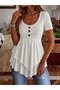 Women's Short Sleeve Round Neck Buttoned Front Asymmetrical Cut Detailed Viscose Blouse - 2