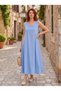Raw Linen Italian Zipper Detail Linen Dress Baby Blue - 2