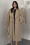 Women's Long Linen Trench Coat |   Double-Breasted Collar Belted Double-Button Oversized Trench Coat - 4