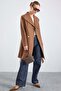 Woven Collar Metal Buttoned Double Breasted Coat Taba 3168 - 6