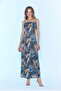 Women's Patterned Dress with Adjustable Straps and Side Slits