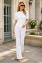 Women's Round Neck Short Sleeve Cotton Lycra Flexible Basic Comfortable Fit Stylish White Knitwear Blouse - 2