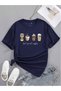 Women's Navy Blue Coffee Printed Oversize T-Shirt