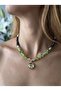 Green Agate & Tiger's Eye Stone, Resin Dried Flower Necklace