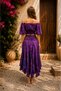 Anka Purple Color Patterned Bohemian Crop Blouse and Asymmetrical Skirt Set - 4