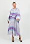 Purple Aurora Gradient Patterned Balloon Sleeve Blouse and Flared Long Skirt Two-Piece Set Tns-9005 - 3