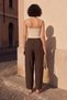 Women's Trousers with Tie Front Detail - Bitter Brown - 3