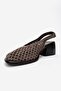 Monvera Mink Suede Genuine Leather Closed Front Laser Cut Thick Heeled Women's Sandals - 6
