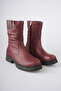 Women's Genuine Leather and Fur Lined Bellows Boots - Burgundy - 2