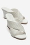 Lavean White Knitted Cross-Strapped Women's Wedge Heeled Slippers