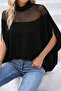 Women's Turtleneck Tulle Detailed Side Open Wide Cut Sandy Blouse - 3