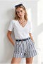 Women's Navy Blue White Striped Gabardine Shorts with Pockets Shrt-19000100 - 2