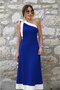 Women's One Shoulder Open Shoulders Ribbon Detailed Double Color Imported Crepe Dress - 2