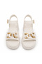 Almera Women's White Sandals with Gold Chain Buckle and Wedge Heels - 5