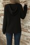 Women's Black Long Sleeve Hooded Front Buttoned and Lace-Up Waffle Blouse - 2