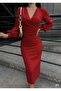 Women's double-breasted collar balloon sleeve glitter crepe midi dress