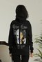 Women's Black Oversize Three-Thread Hooded Sweatshirt with Front and Back Print for Winter - 2