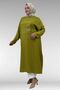 68044 Large Size Stone Print Detailed Double Tensel Tunic - Fat Green